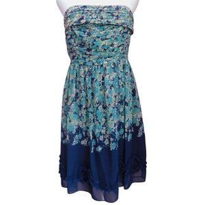 Lauren Conrad Floral Strapless Dress Sz 10 Blue Green Knee Length